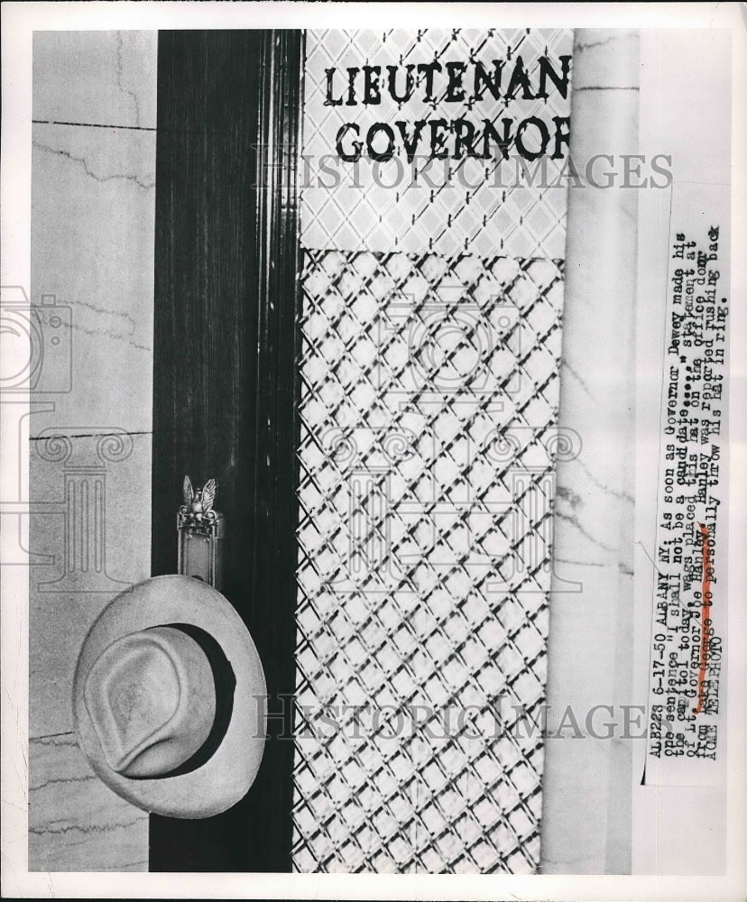 1950 Hat of Lt governor Joe Hanley following Dewey's drop from race - Historic Images