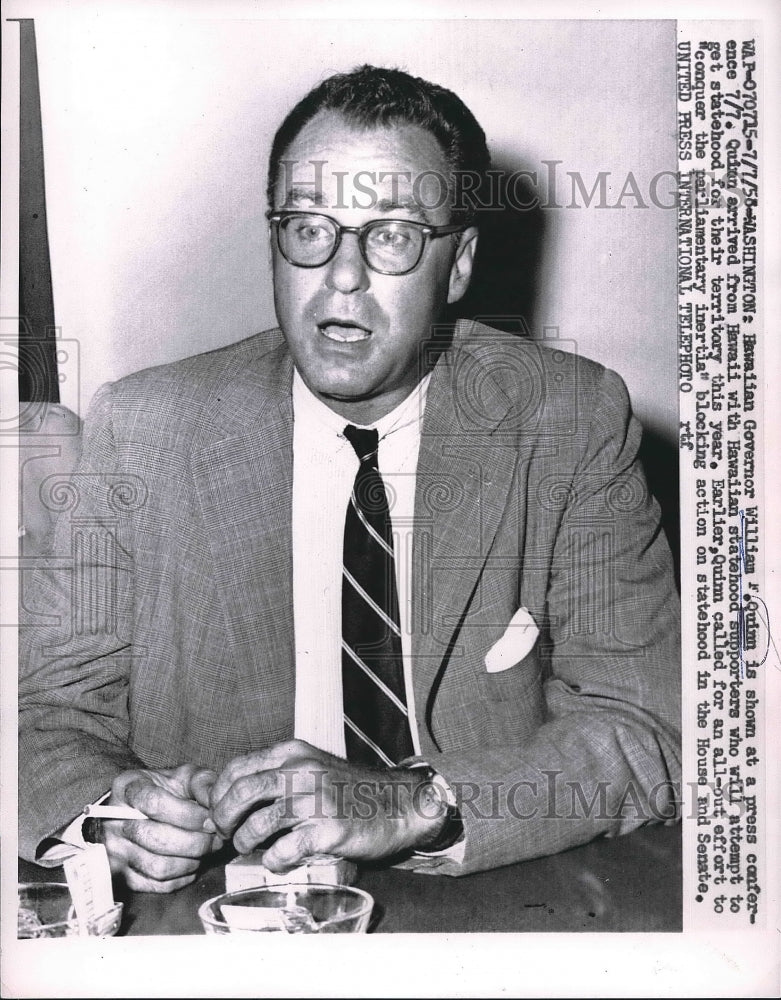 1958 Gov. WIlliam Quinn at press conference  - Historic Images