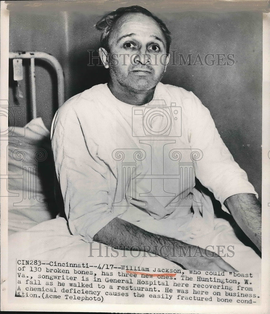 1950 Visiting business man suffers bone breaks due to deficiency - Historic Images