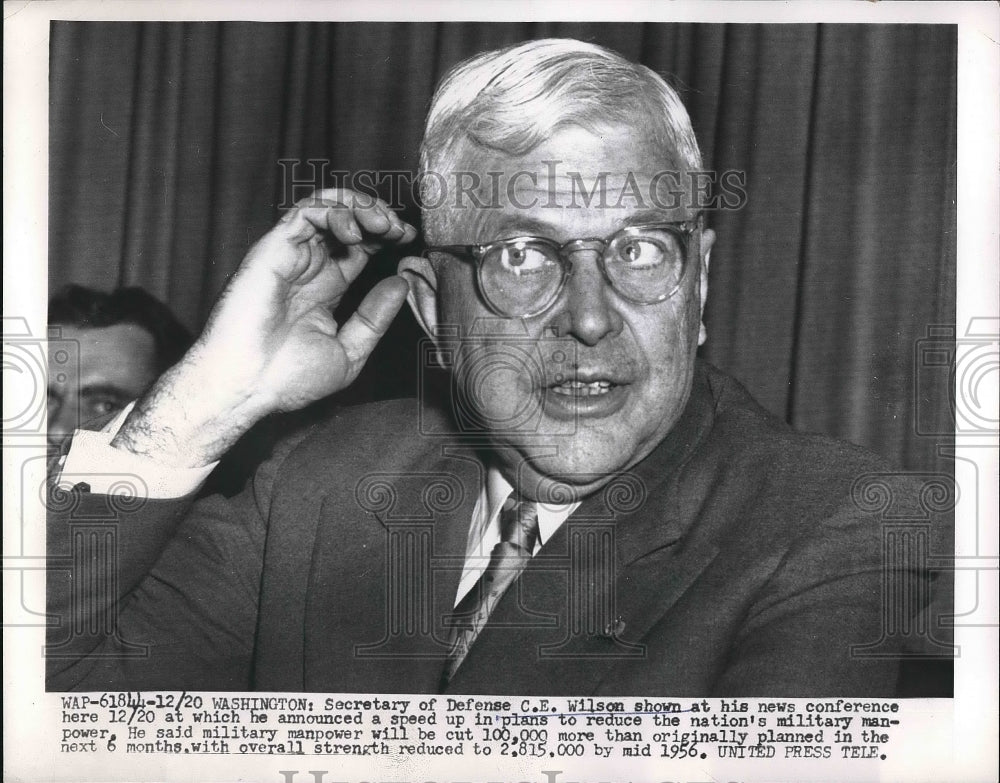 1955 C.E. Wilson Secretary of Defense at news conference  - Historic Images