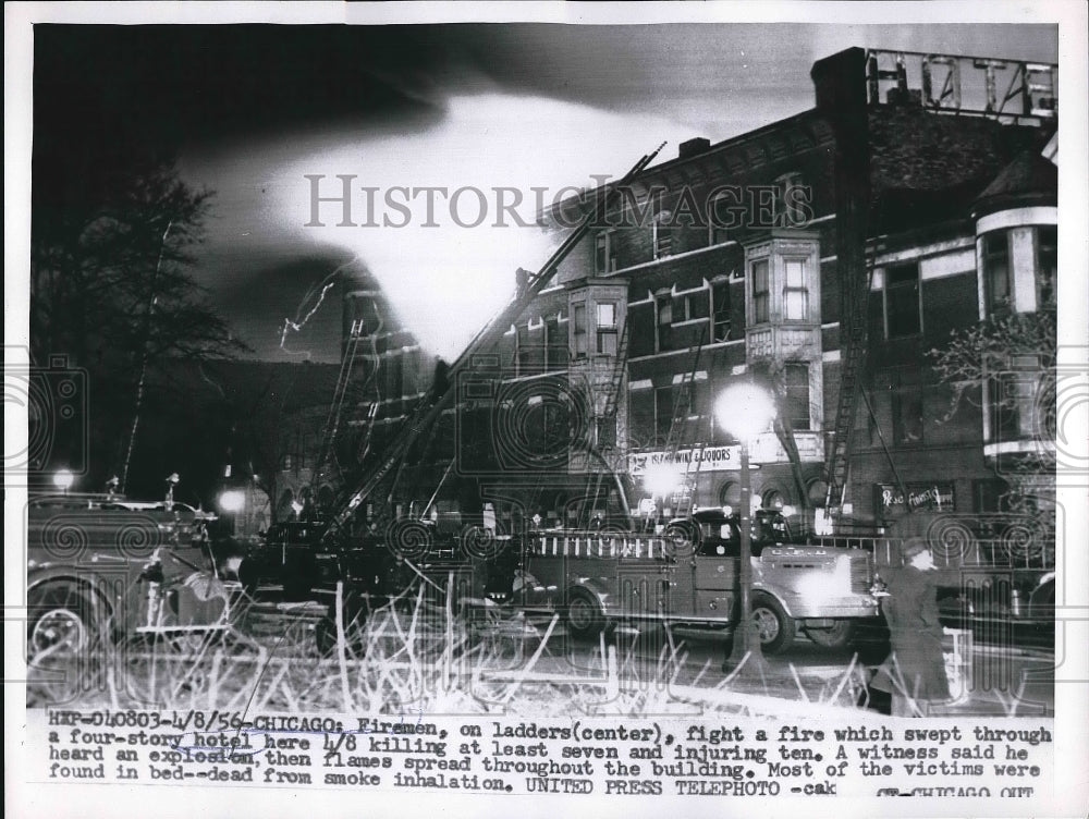 1956 Firemen putting out fire at the hotel  - Historic Images