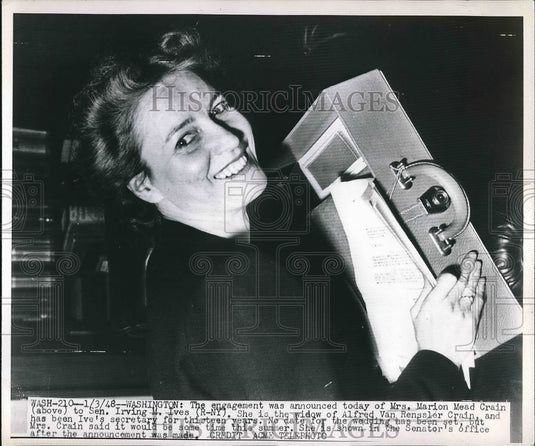 1948 Press Photo Mrs.Marion Mead Crain engaged to Sen.Iving M.Ives of N.Y. - Historic Images