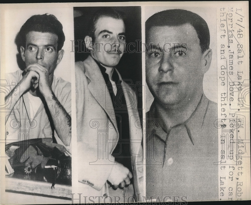 1948 Press Photo Three thief from salt lake Wm.Midgger. R.Morris and James Dove. - Historic Images