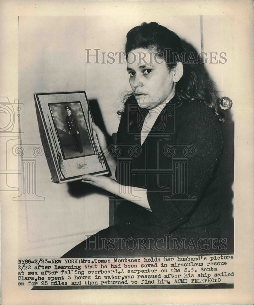 1948 Mrs Thomas Montanez &amp; pic of husband who was rescued at sea - Historic Images
