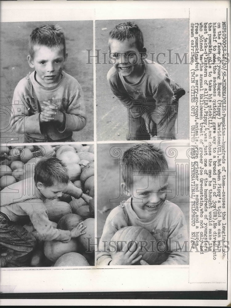1952 Press Photo Roger Davidson Picking Pumpkin - nea89867 - Historic Images