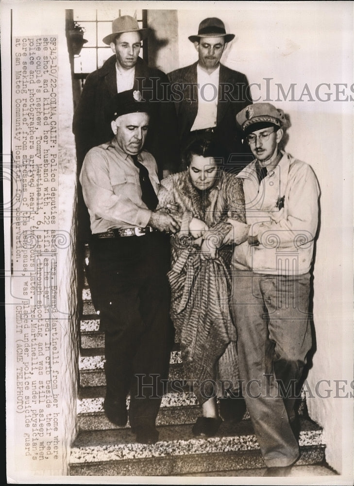 1947 Mrs Ewdard Martinelli Escorted from Home After Killing Husband - Historic Images