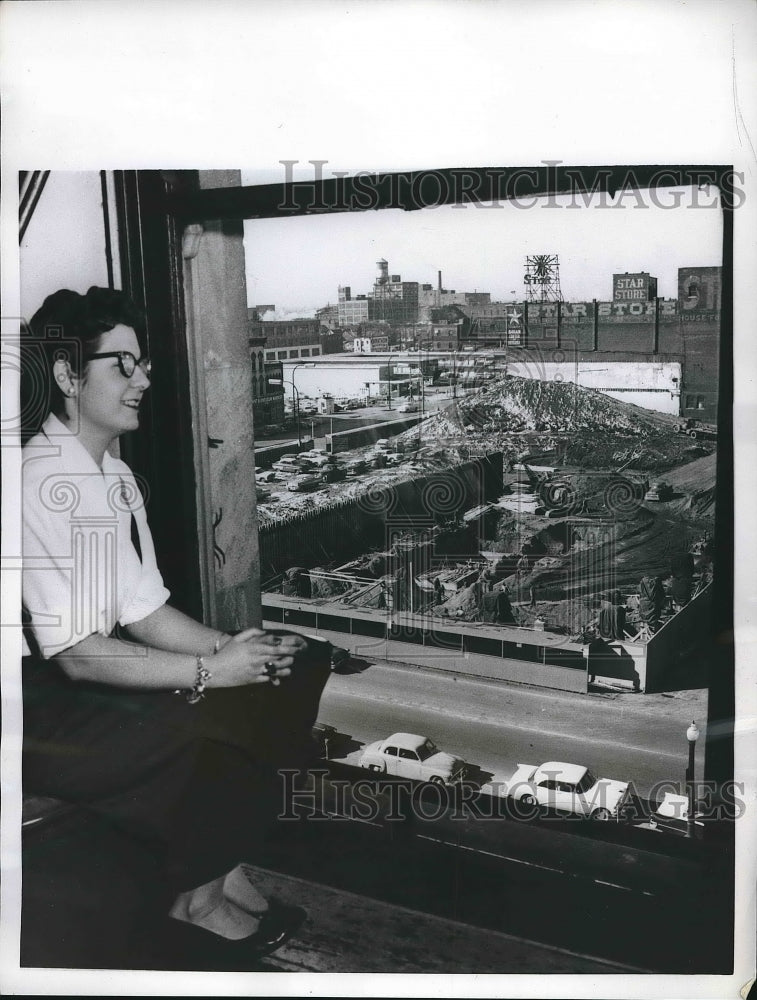 1959 Secretary Mary Reid Watching Excavation from State House - Historic Images