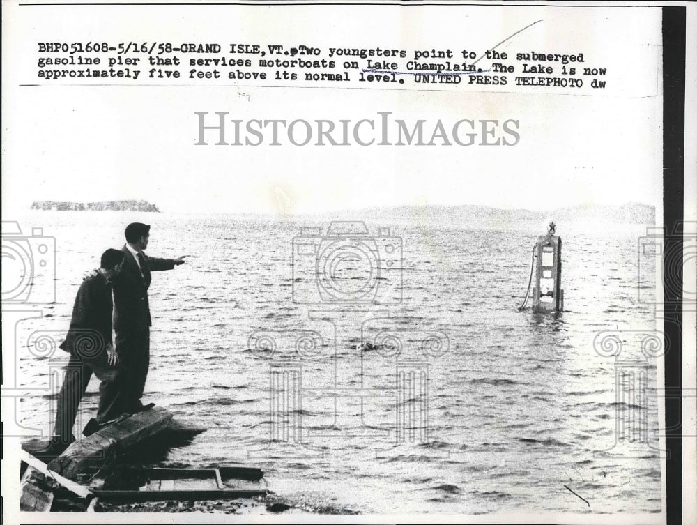 1958 Grand Isle, Vt. submerged gas pier on Lank Champlaign - Historic Images