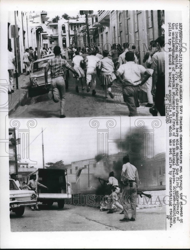 1967 Student Demonstrators Running Through Santo Domingo Streets - Historic Images
