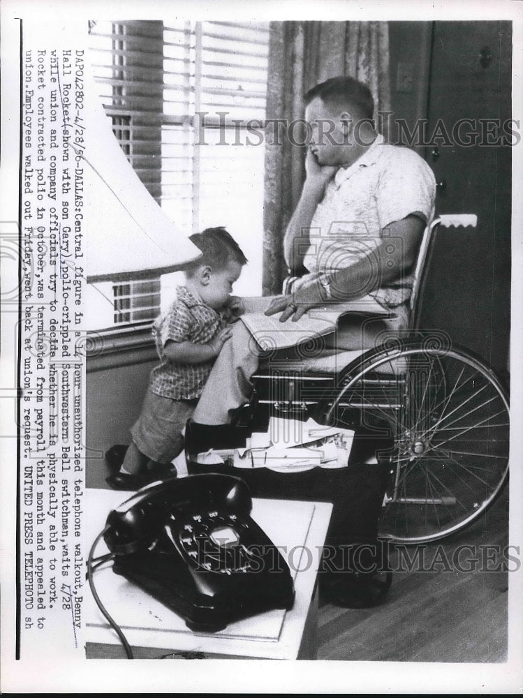 1956 Dallas. TX. Polio victim Benny Hall Rocket & his son - Historic Images
