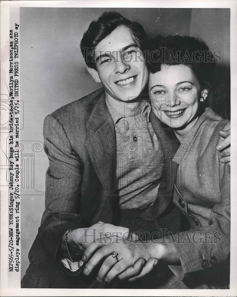 1955 Press Photo Singer Johnny Ray &amp; fiancee Marilyn Morrison in NYC - nea90267 - Historic Images