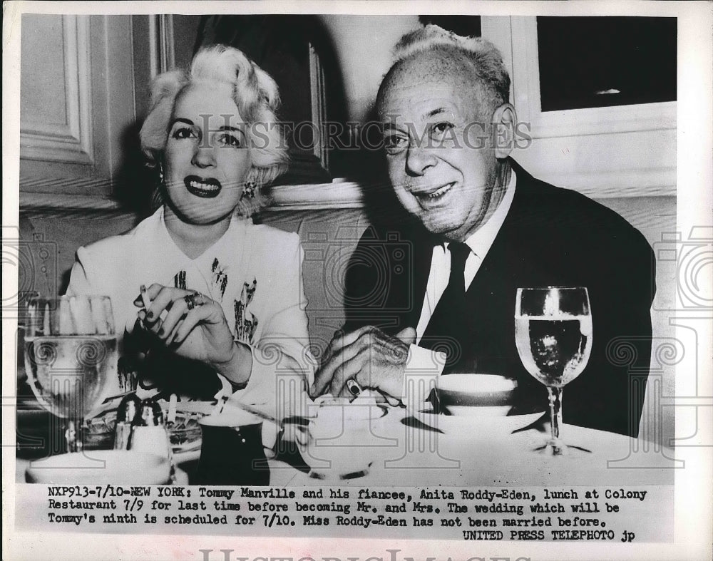 1952 Press Photo Asbestos heir Tommy Manville & fiancee AF Roddy-Eden - Historic Images
