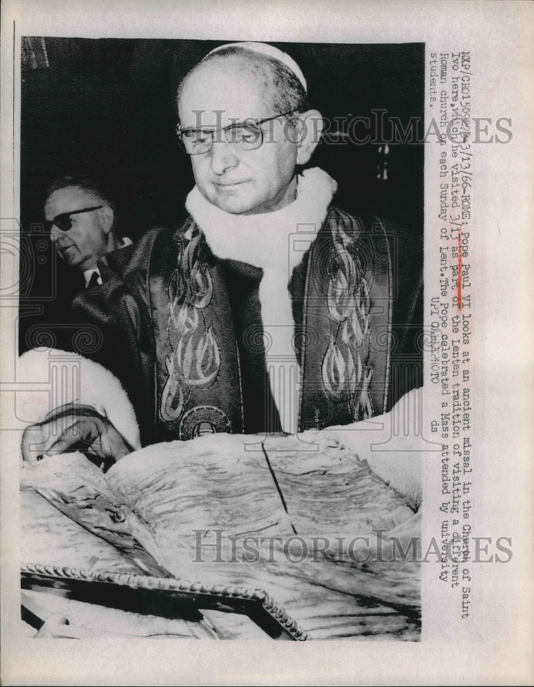 1966 Pope Paul VI, Missal, Church of Saint Ivo, Rome, Italy - Historic Images