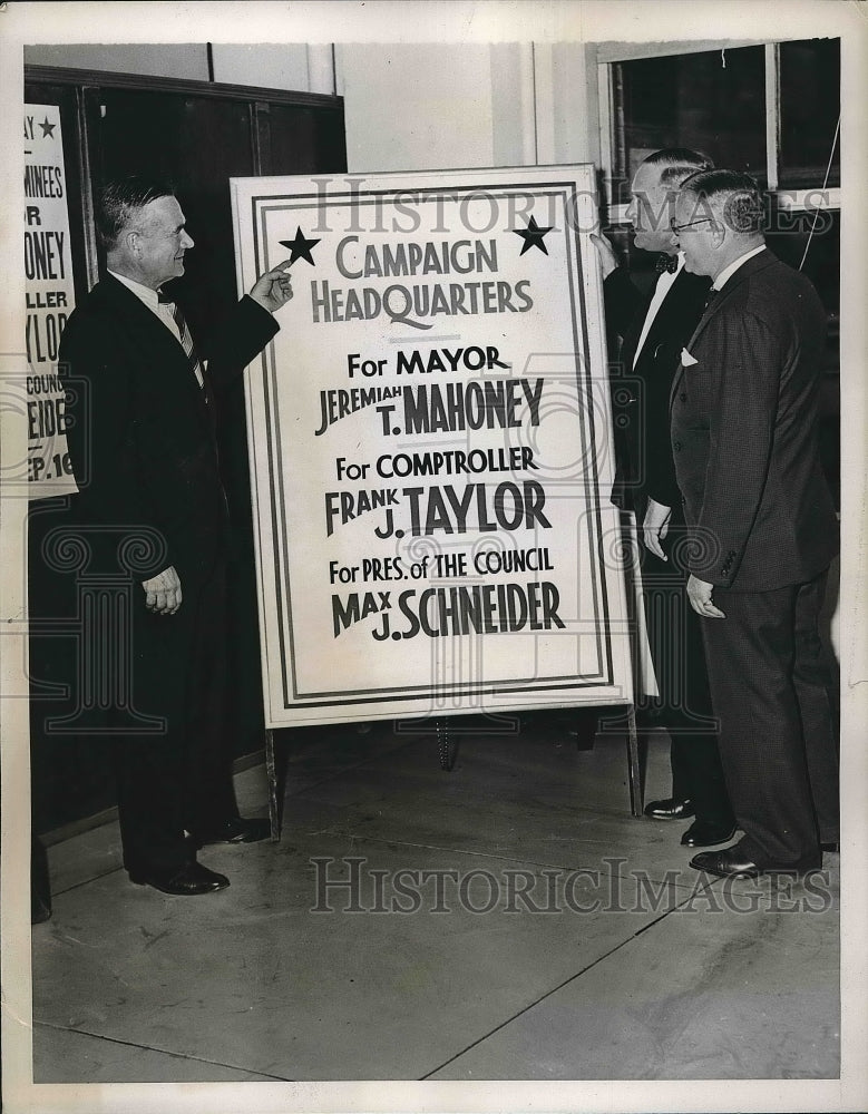 1937 Press Photo Jeremiah T. Mahoney, Frank Taylor, Max Schnieder, Politicians - Historic Images