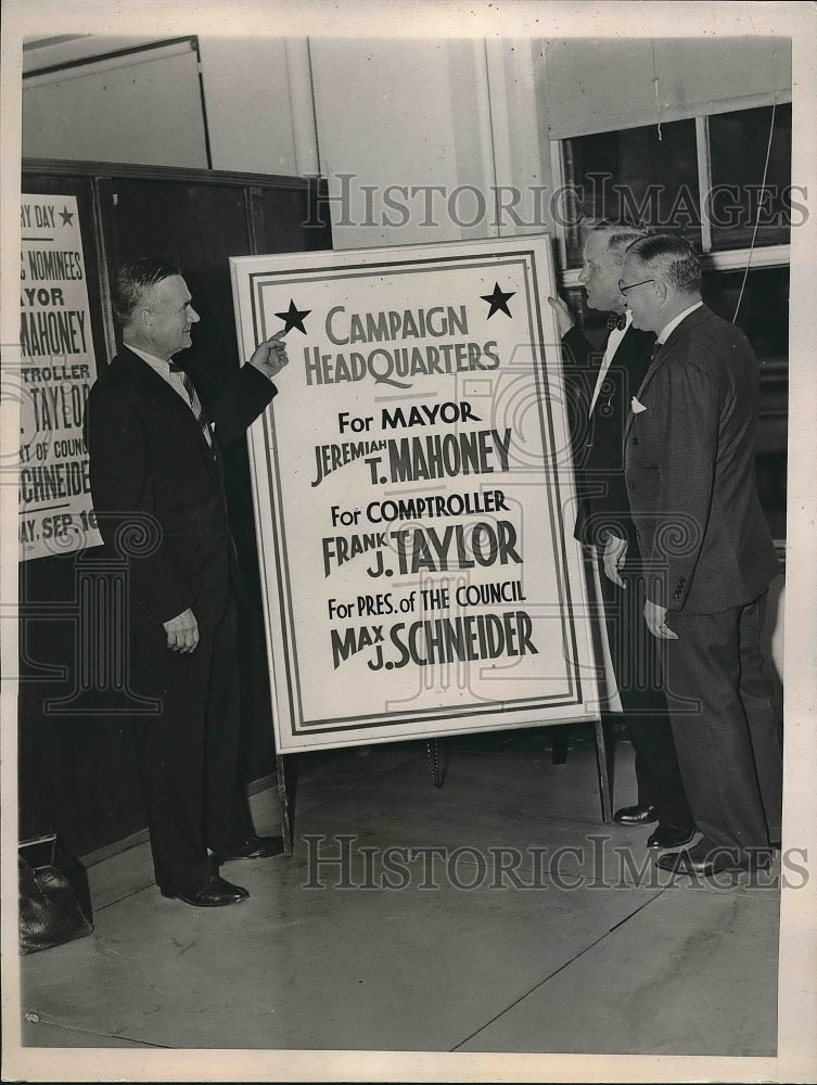 1937 Press Photo Justice Jeremiah T. Mahoney, Frank Taylor, Max Schneider-Historic Images