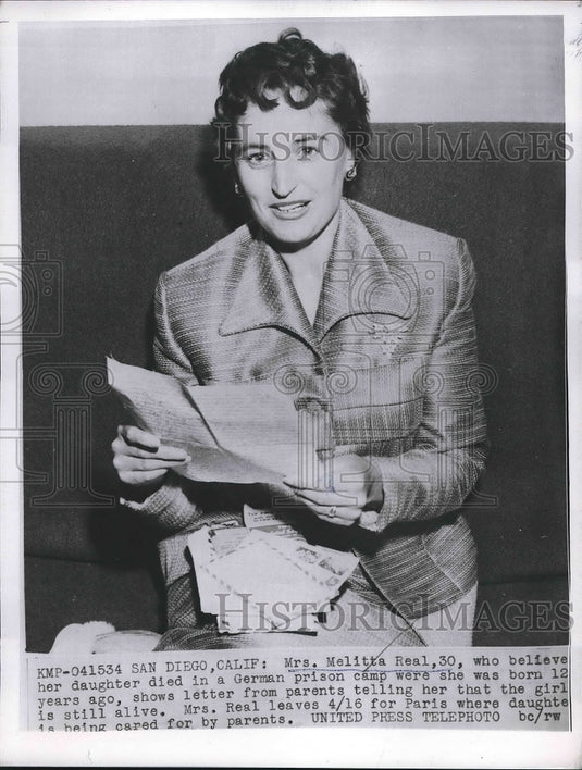 1956 Press Photo Melitta Real Finds Daughter She Believed To Have Died-Historic Images
