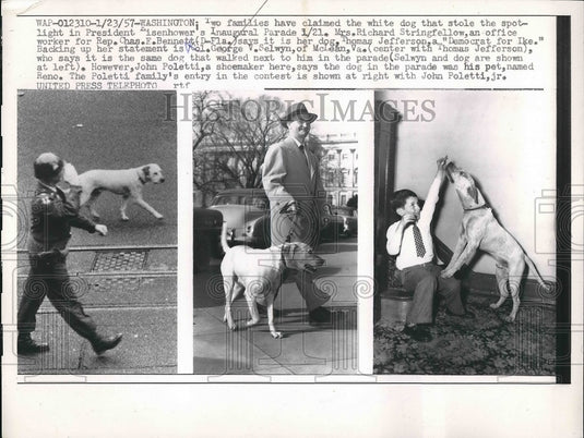 1957 Col GV Selwyn & John Poletti in dispute over dog's ownership - Historic Images