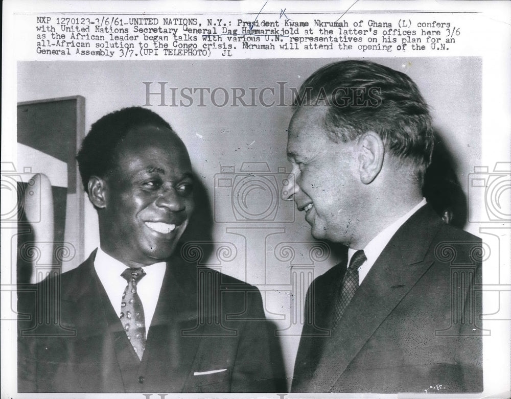 1961 Press Photo UN in NY Pres. Kwame Nkrumah of Ghana &amp; Sec Gen Dag Hamarskold - Historic Images