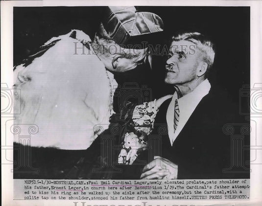 1953 Paul Emil Cardinal Leger, newly elevated prelate, with his dad - Historic Images
