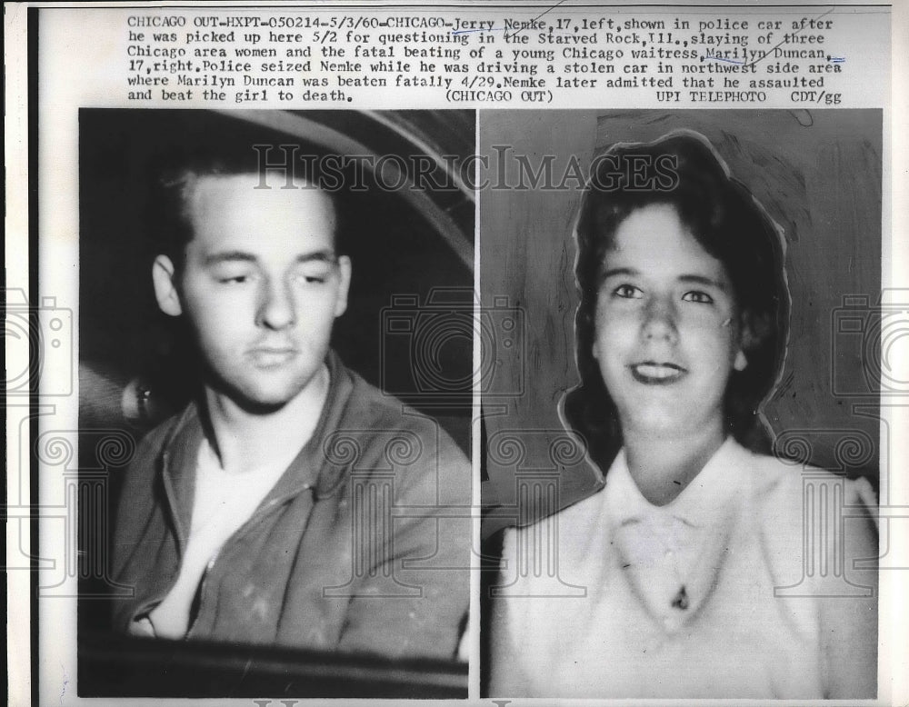 1960 Press Photo Jerry Nemke Under Arrest for Murder of Three Women in Chicago - Historic Images