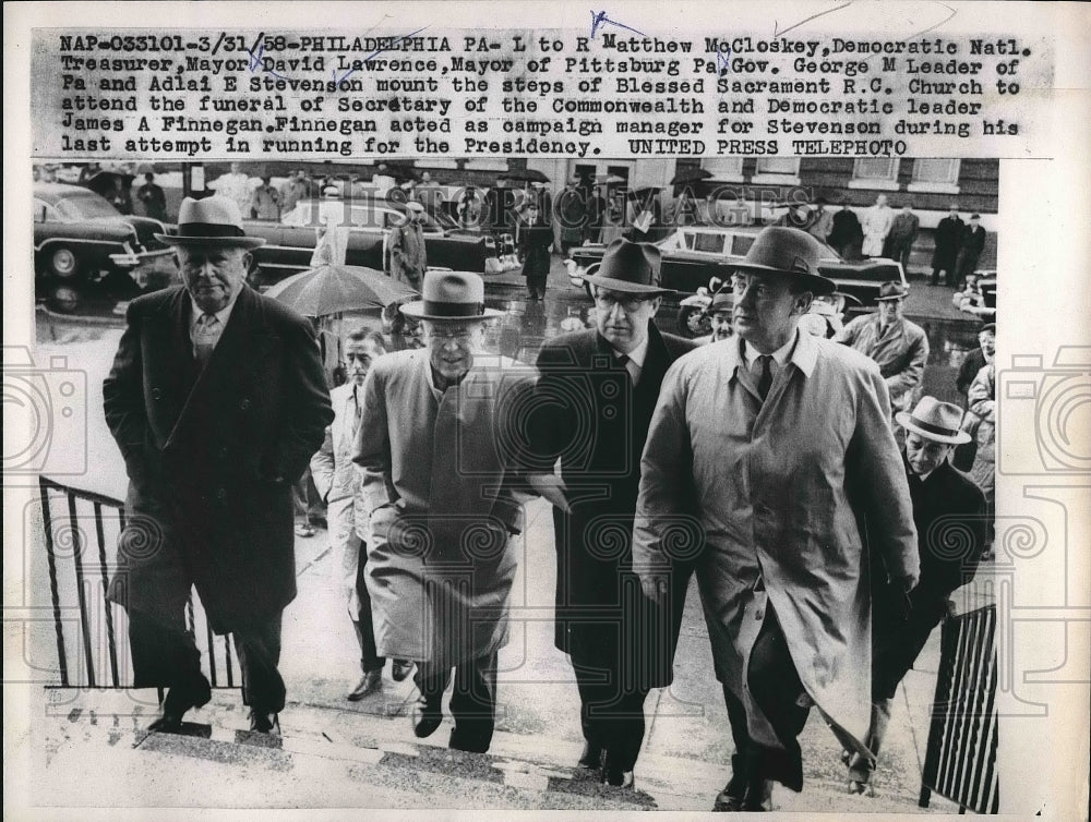 1958 Press Photo Phila, Pa Matt McCloskey, Dem Natl Treas. . Lawrence,Gov Leader - Historic Images