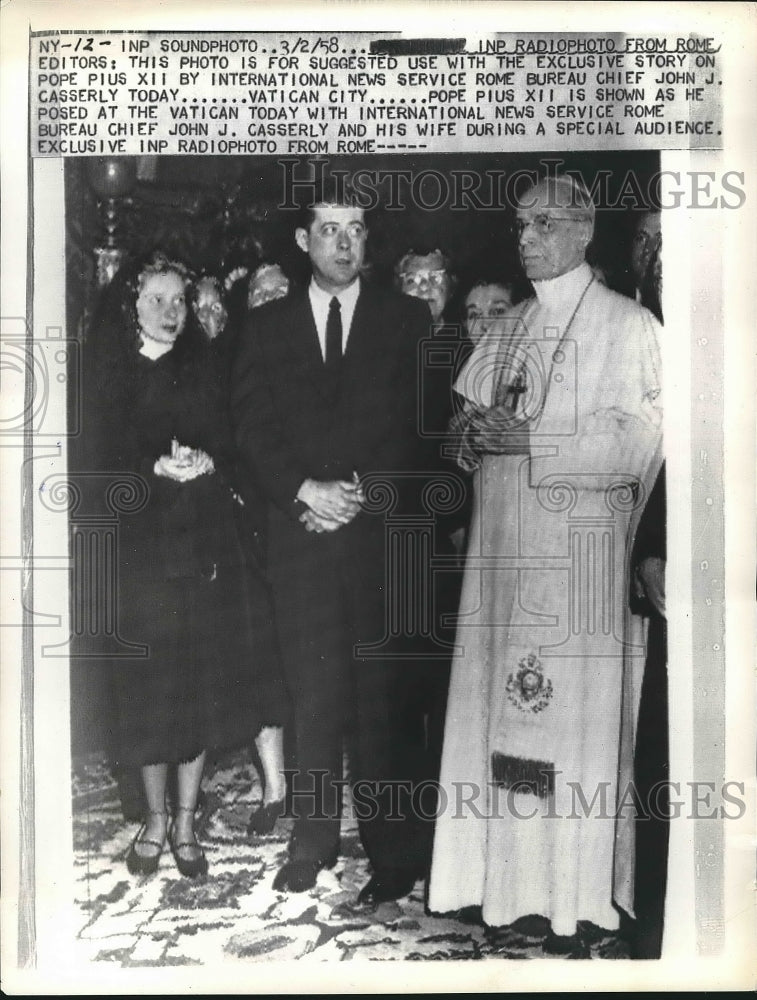 1958 Pope Pius XII &amp; John J Casserly at Vatican City  - Historic Images