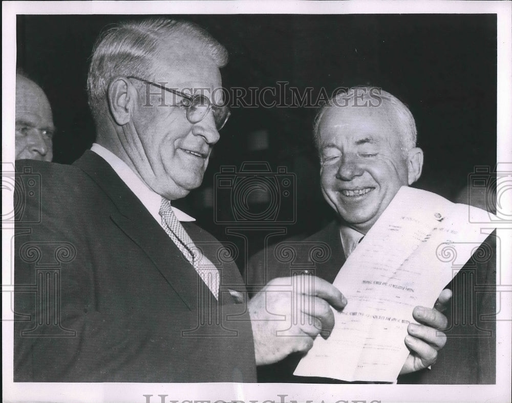 1954 Dan Carter Examines Ballot at NY Central RR Meeting  - Historic Images