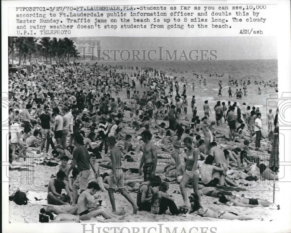 1970 Students on Beach at Fort Lauderdale, Florida  - Historic Images