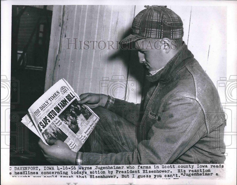 1956 Press Photo Wayne Jugenheimer Reacts to Farm Bill Veto - Historic Images