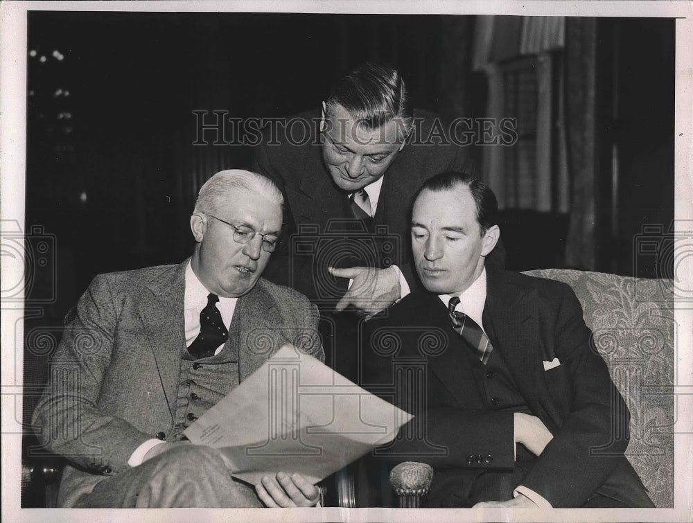 1938 Press Photo Small Businessmen Hasting, Kimball, and McLain Meet President - Historic Images