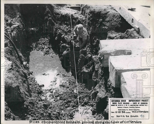 1954 Workers at Cuyahoga River Improvement Project of Cofferdam - Historic Images
