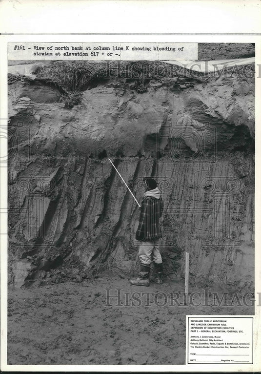 Press Photo View of North Bank showing bleeding of stratum Elevation. - Historic Images