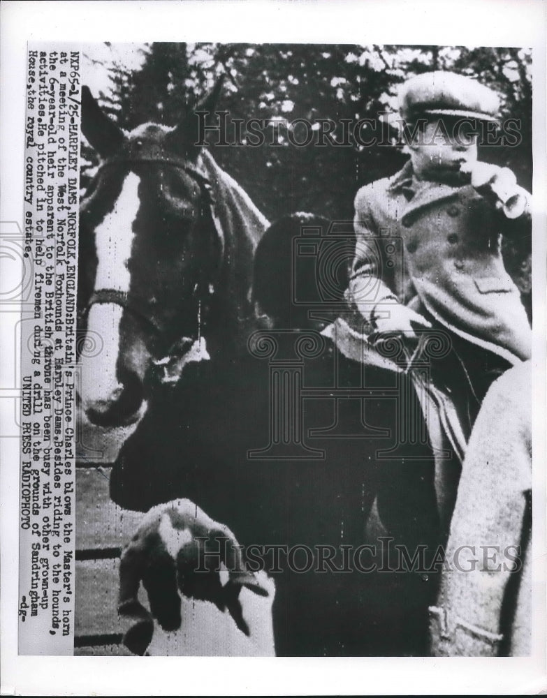 1955 Britain's prince Charles at a foxhunt in Harpley Dams - Historic Images