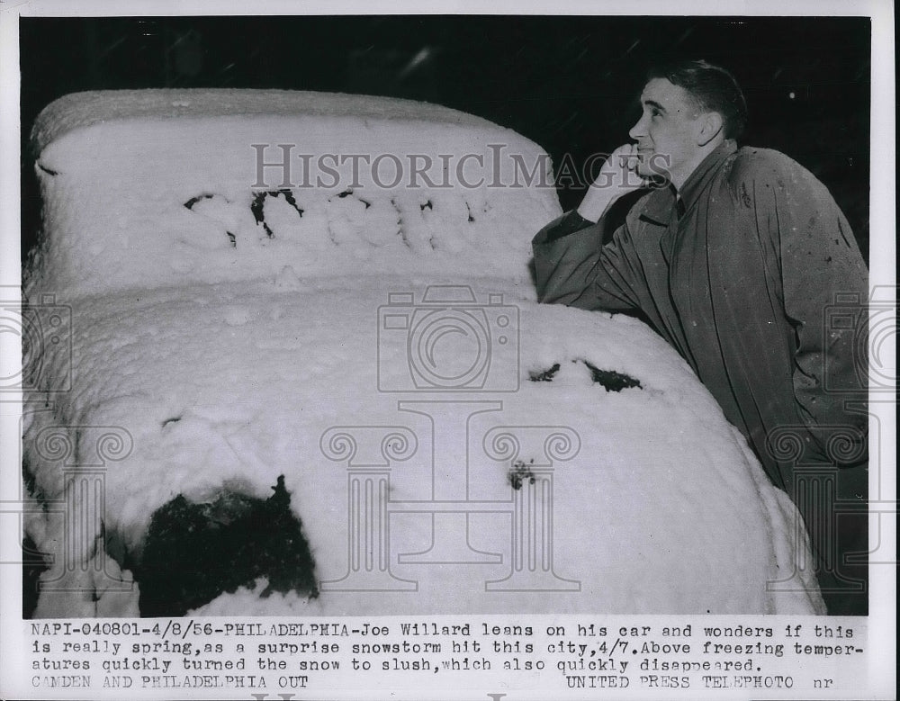 1956 Philadelphia, Joe Willard & his snow covered car  - Historic Images