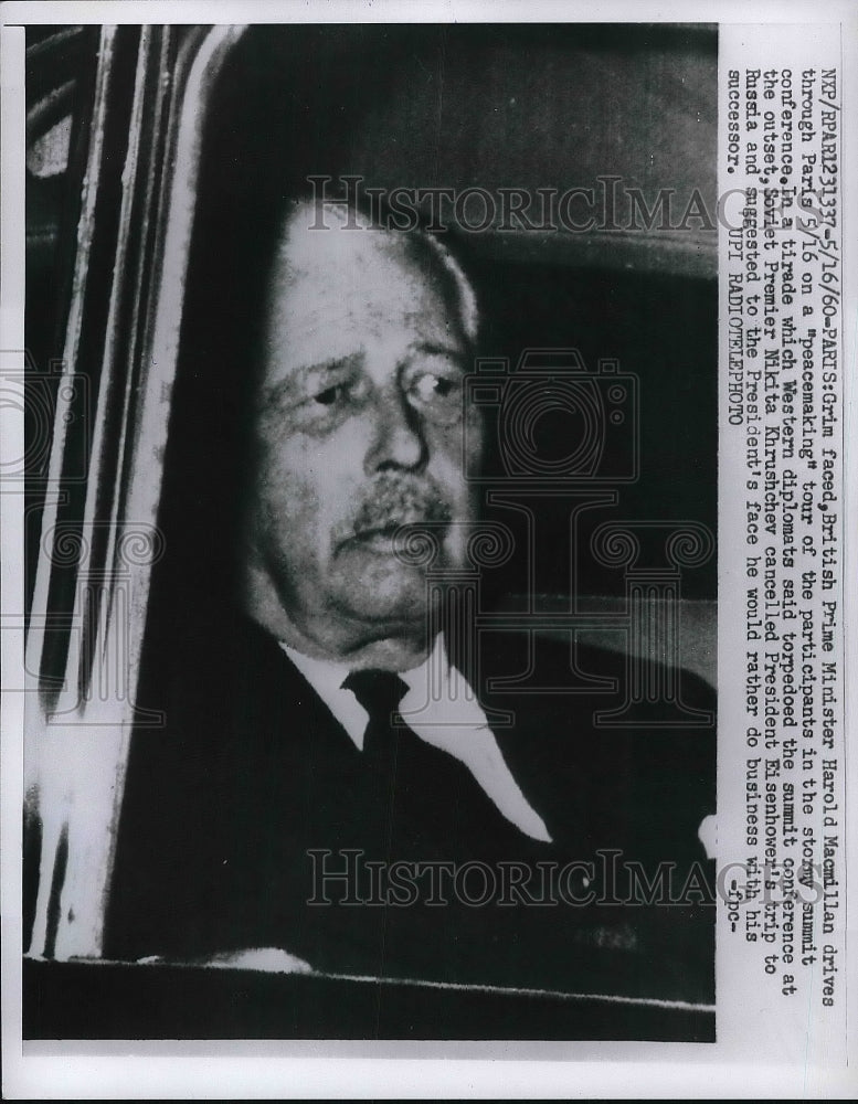 1960 Press Photo British Prime Minister Howard Macmillan after peace talks - Historic Images