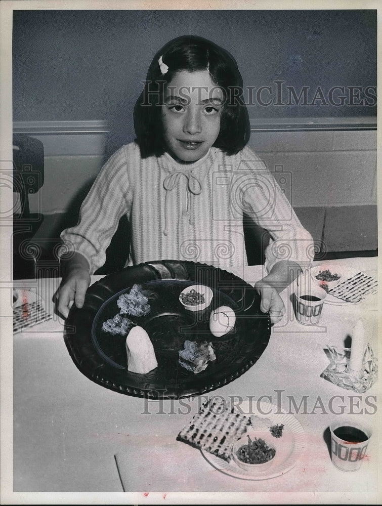Little Girl Holding Seder Plate for Holiday  - Historic Images