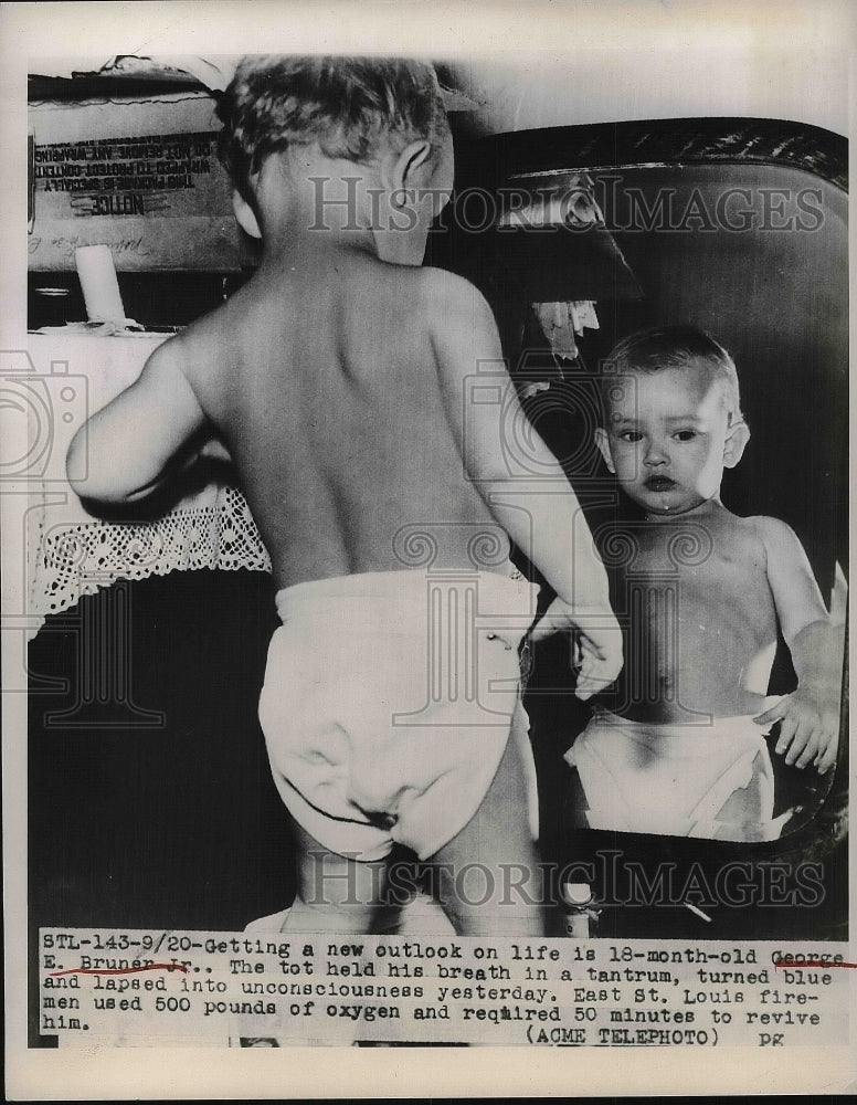 1949 Toddler George Bruner Jr After Tantrum Collapse  - Historic Images