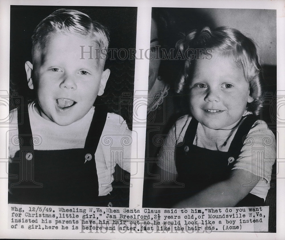 1949 Press Photo Wheeling Virginia Jan Breslford Moundsville Hair Cut Child-Historic Images