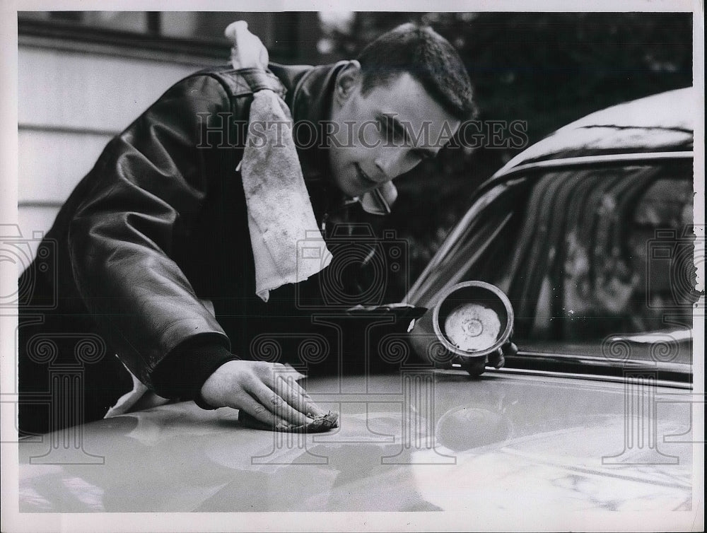 1958 Dave Mills Waxing His Sports Car  - Historic Images