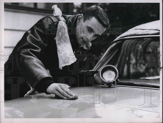 1958 Dave Mills Waxing His Sports Car  - Historic Images