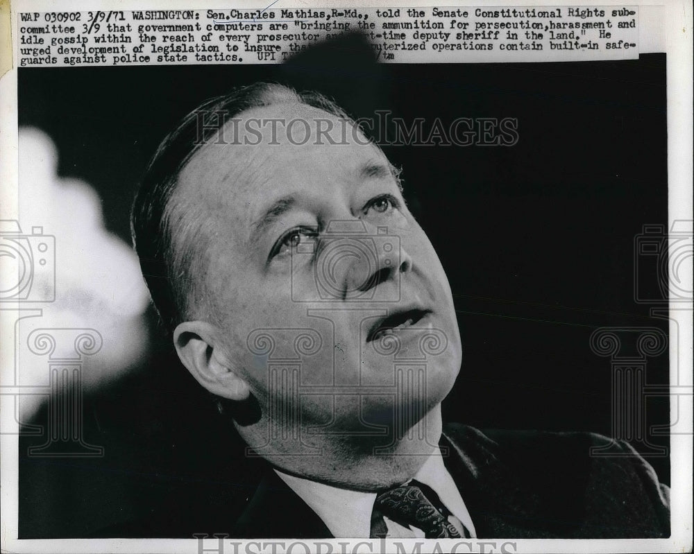 1971 Press Photo Senator Charles Mathias Constitutional Rights Committee - Historic Images