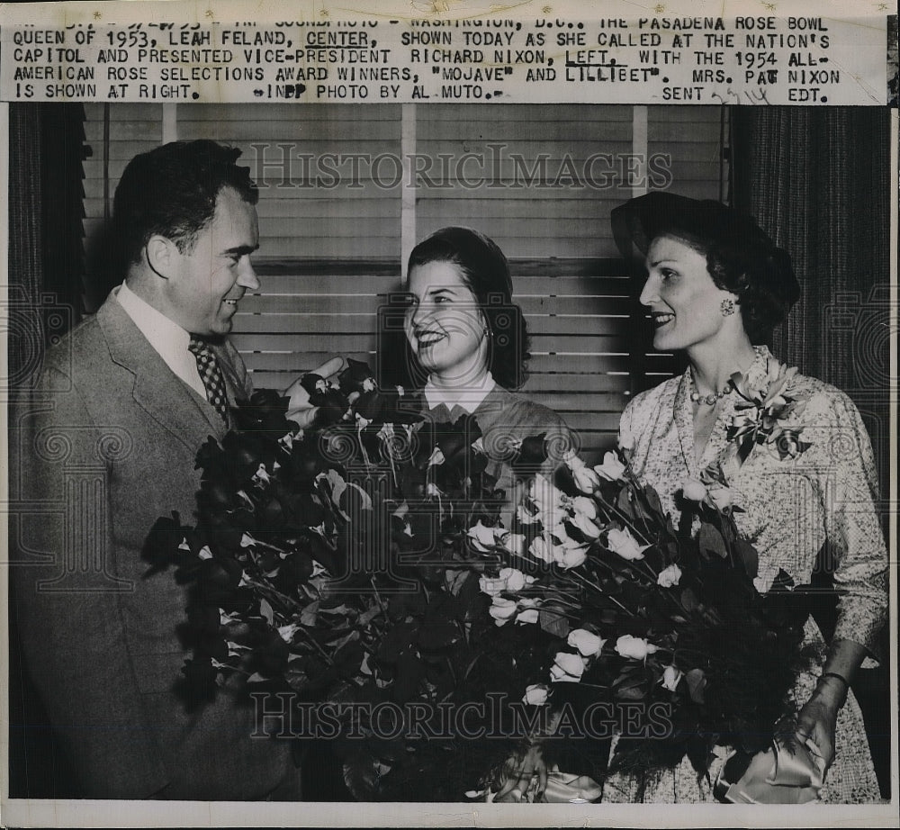 1953 Press Photo Leah Feland Richard Nixon All American Rose Pageant - nea92339 - Historic Images
