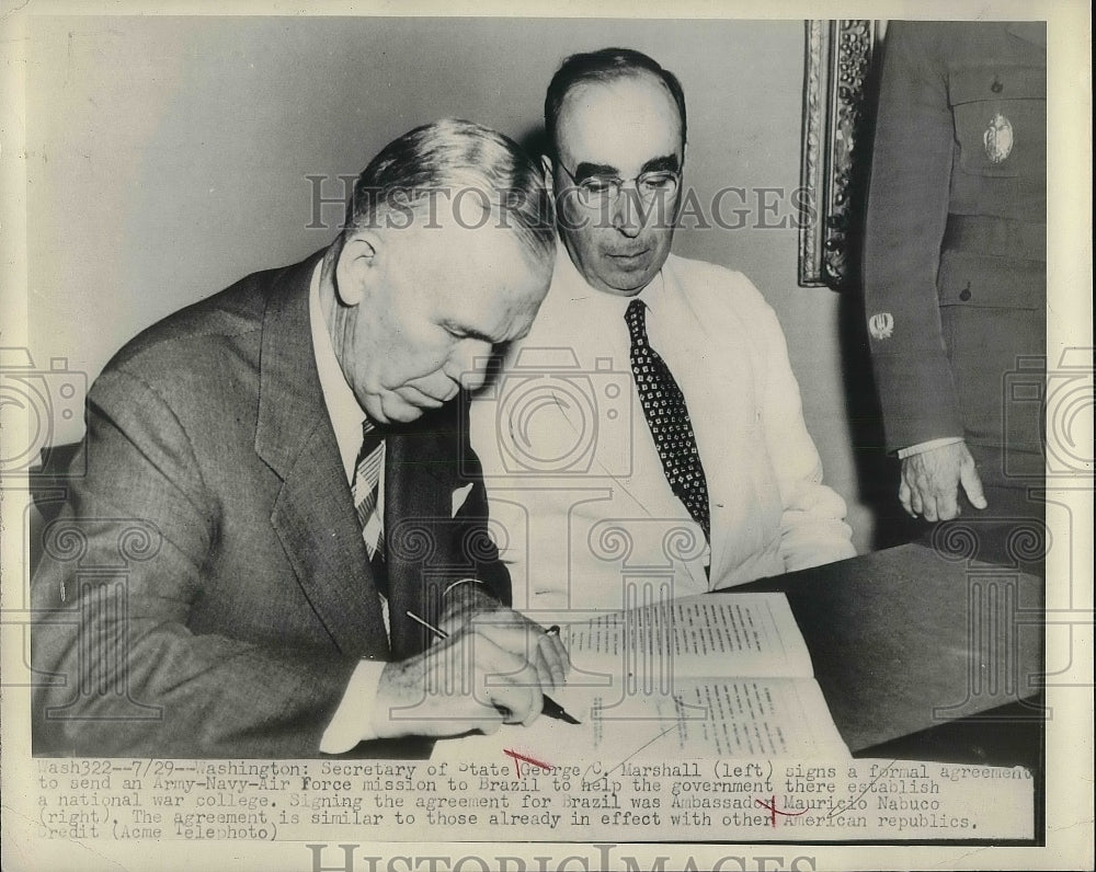1948 Sec. of State George Marshall Signs to Send Troops To Brazil - Historic Images