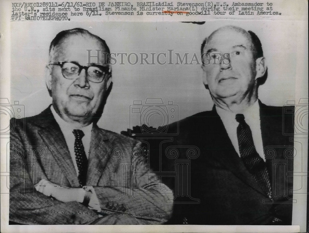 1961 Adlai Stevenson &amp; Brazil Finance Leader Mariana  - Historic Images