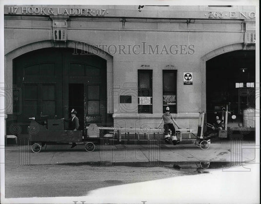 1970 side view of fire engine under construction in New York - Historic Images