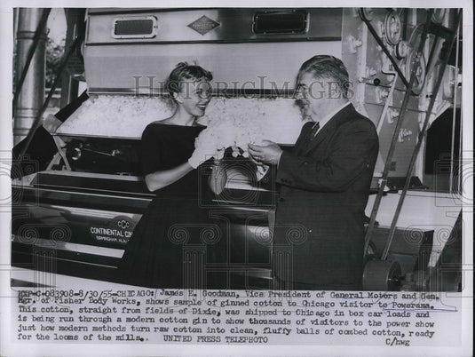 1955 James Goodman VP of General Motors Shows Ginned Cotton - Historic Images