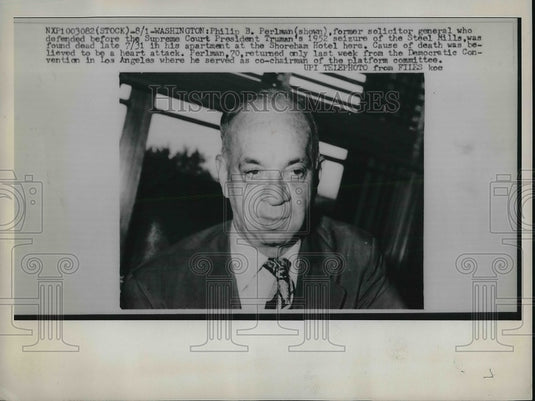 1960 Press Photo Philip B. Perlman, ex solicitor gen found dead at his home - Historic Images