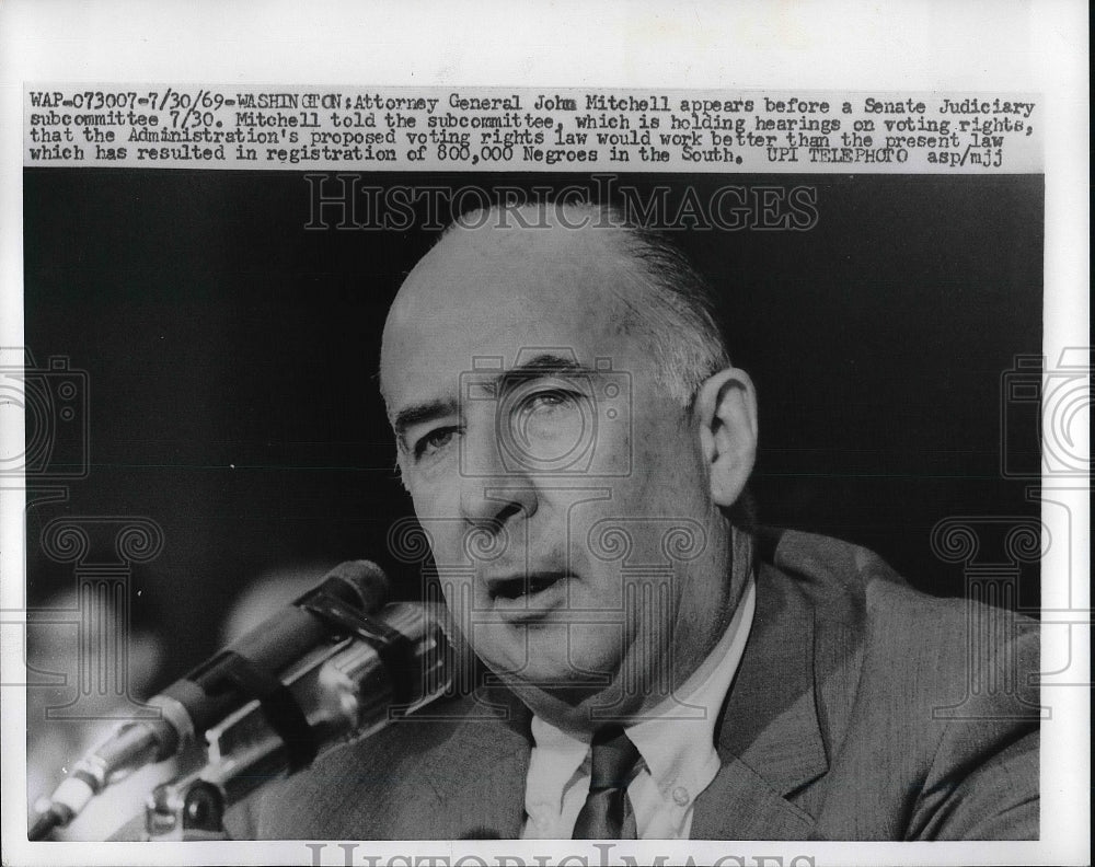 1969 Press Photo Attorney General John Mitchell before Senate Judiciary Committe - Historic Images