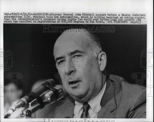 1969 Press Photo Attorney General John Mitchell before Senate Judiciary Committe - Historic Images
