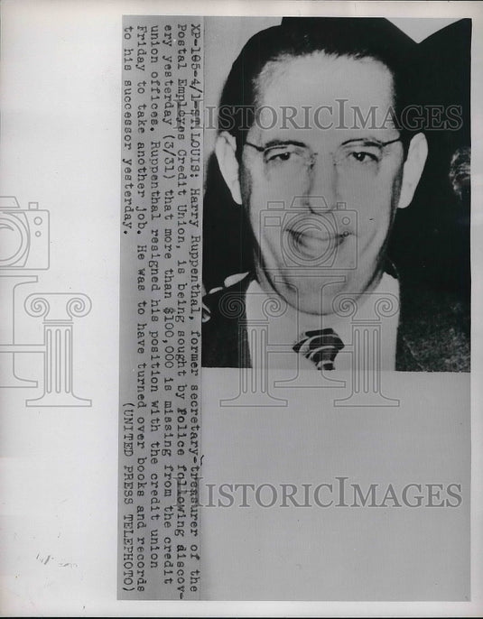 1952 Former Postal Employees Credit Union Executive Harry Ruppenthal - Historic Images